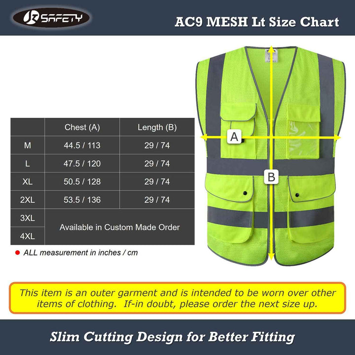 JKSafety 9 Pockets Mesh Hi-Vis Reflective Safety Vest, FAA Drone Pilot (JK210-FAA-C2)