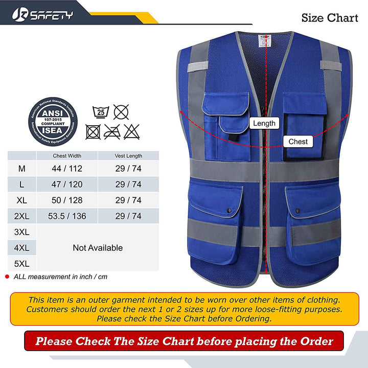 JKSafety 9 Pockets Mesh Hi-Vis Reflective Safety Vest, FAA Drone Pilot (JK210-FAA-EV)