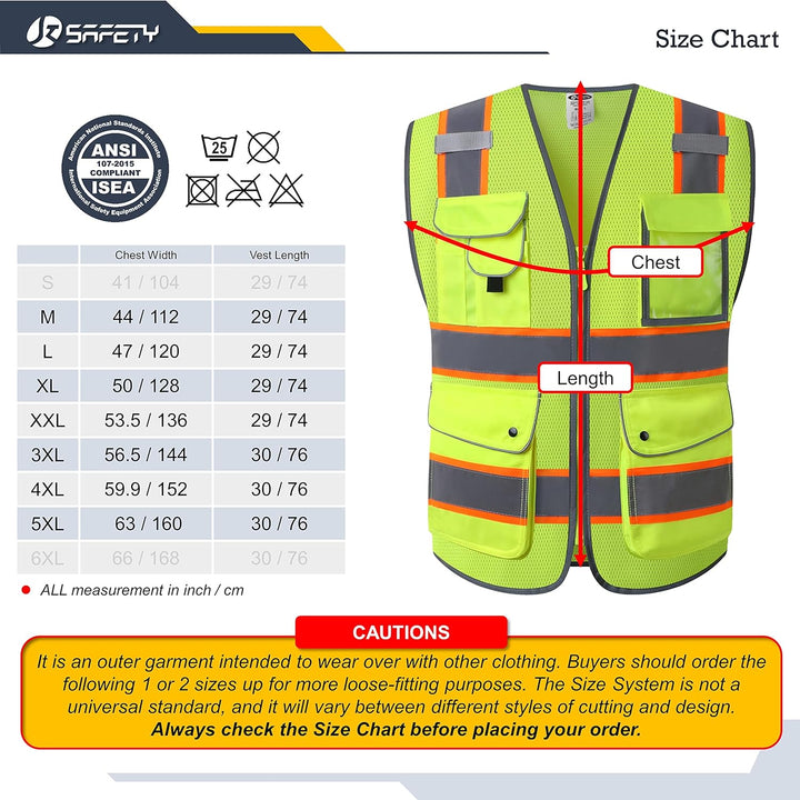 JKSafety 9 Pockets Mesh Two-Tone Hi-Vis Reflective Safety Vest, FAA Drone Pilot (JK100-FAA-C2)