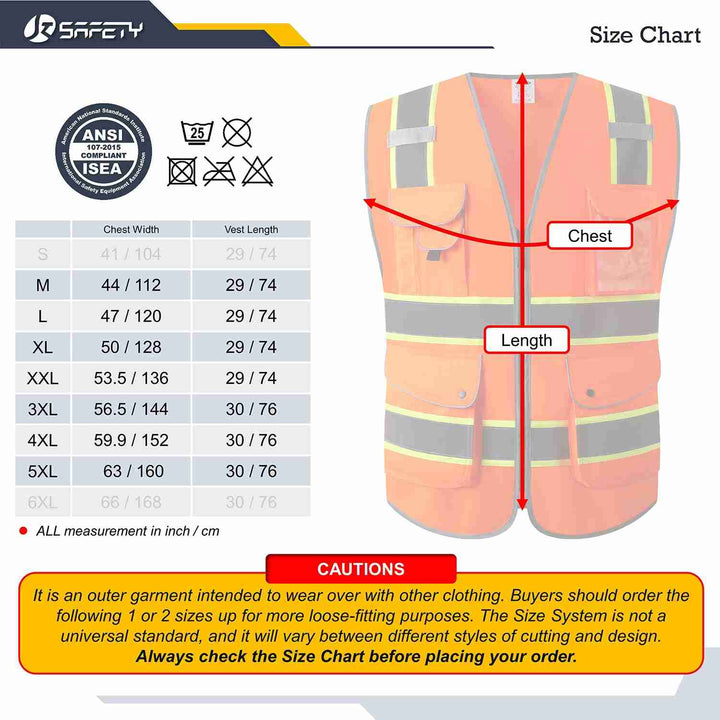 JKSafety 9 Pockets Two-Tone Hi-Vis Reflective Safety Vest (JK901-C2)