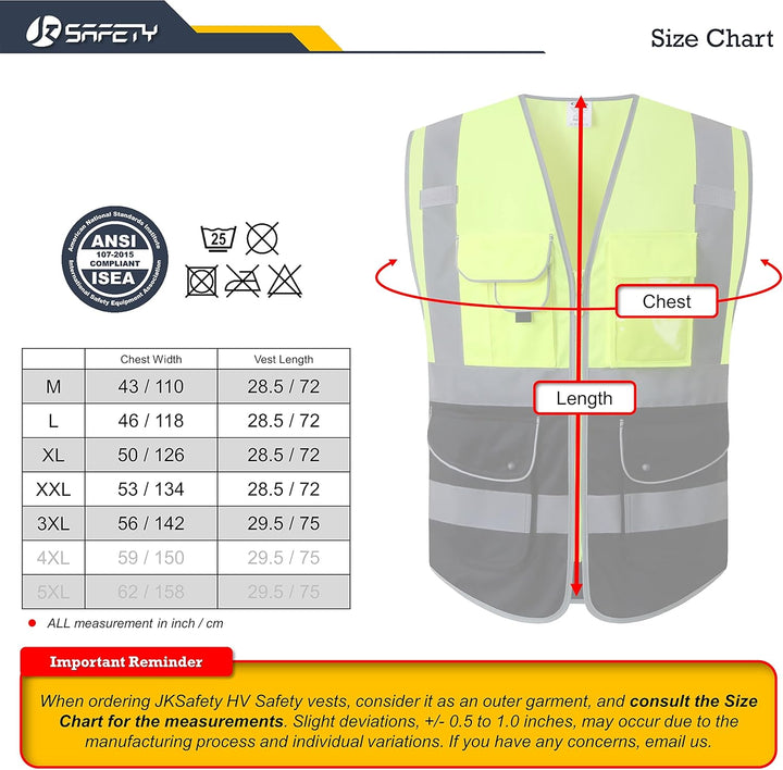 JKSafety 9 Pockets Hi-Vis Reflective Safety Vest, Black Bottom (JK150)