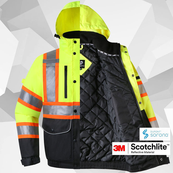 JKSafety 10 Pockets Waterproof Hi-Vis Reflective Winter Bomber Jacket (JK118-C3)