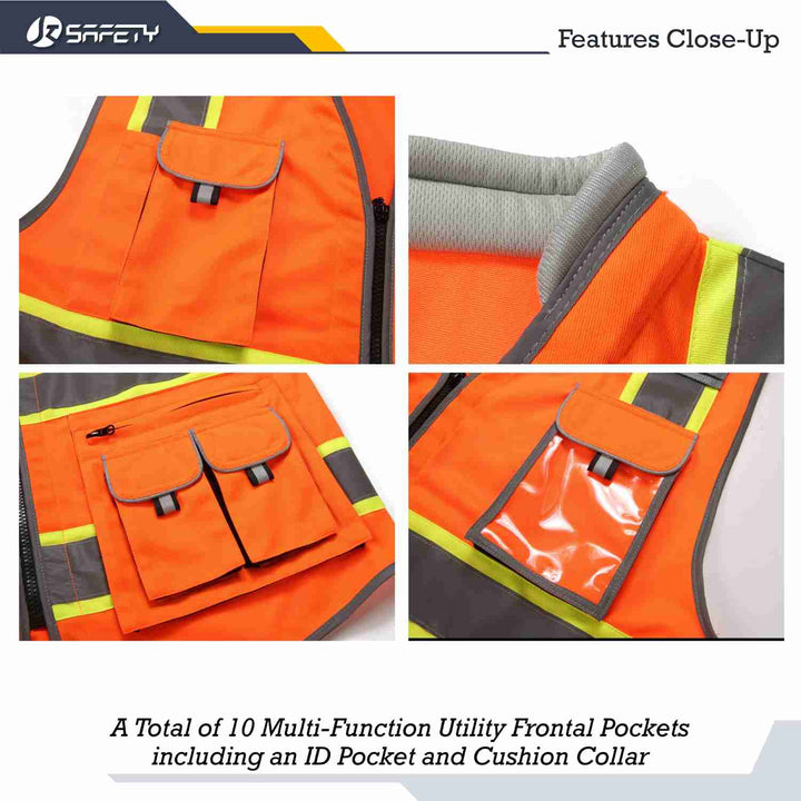 JKSafety 10 Pockets Two-Tone Hi-Vis Reflective Safety Vest (JK089-C2)