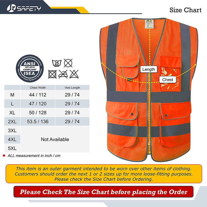 JKSafety 9 Pockets Mesh Hi-Vis Reflective Safety Vest, Security (JK200-SEC-C2)