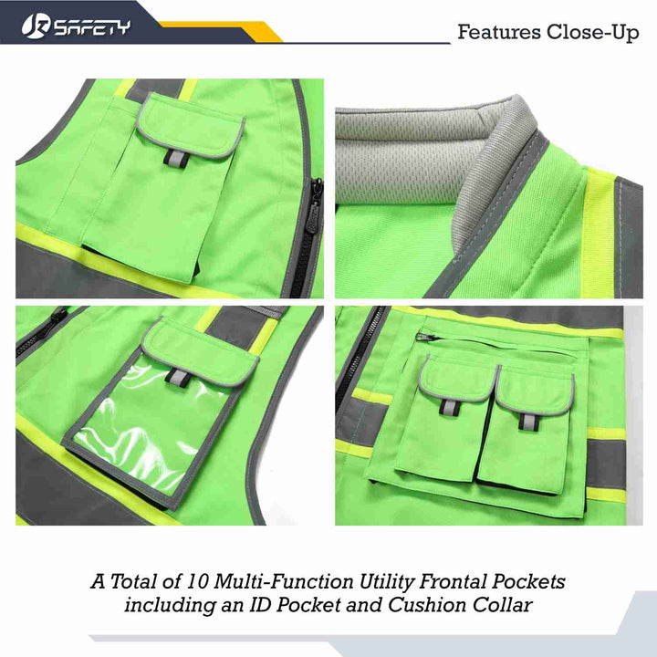 JKSafety 10 Pockets Two-Tone Hi-Vis Reflective Safety Vest (JK089-EV)