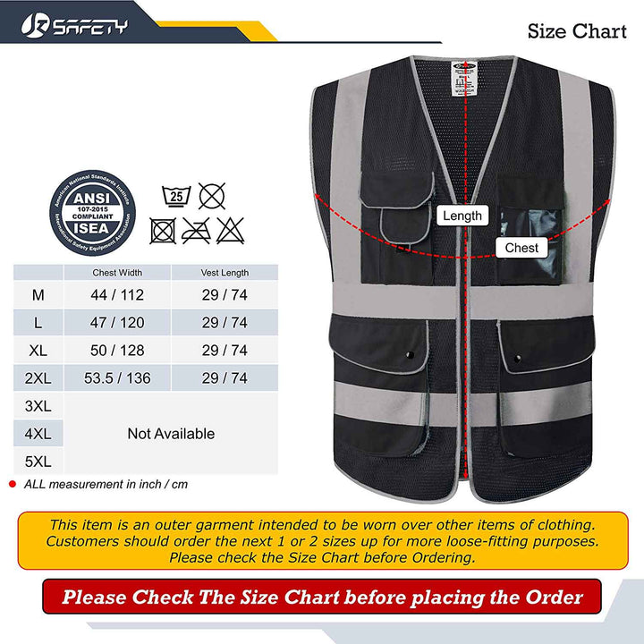 JKSafety 9 Pockets Mesh Hi-Vis Reflective Safety Vest, FAA Drone Pilot (JK210-FAA-EV)