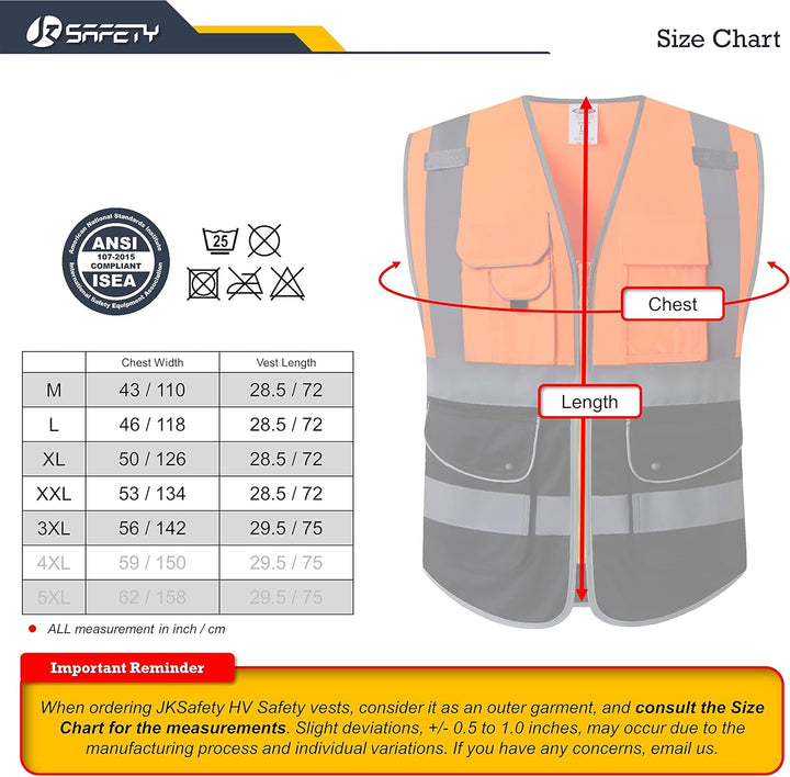 JKSafety 9 Pockets Hi-Vis Reflective Safety Vest, Black Bottom (JK150)