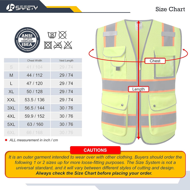 JKSafety 9 Pockets Mesh Two-Tone Hi-Vis Reflective Safety Vest, Security (JK100-SEC-C2)