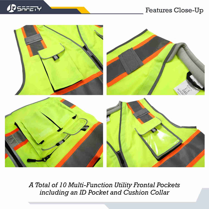 JKSafety 10 Pockets Two-Tone Hi-Vis Reflective Safety Vest (JK089-C2)