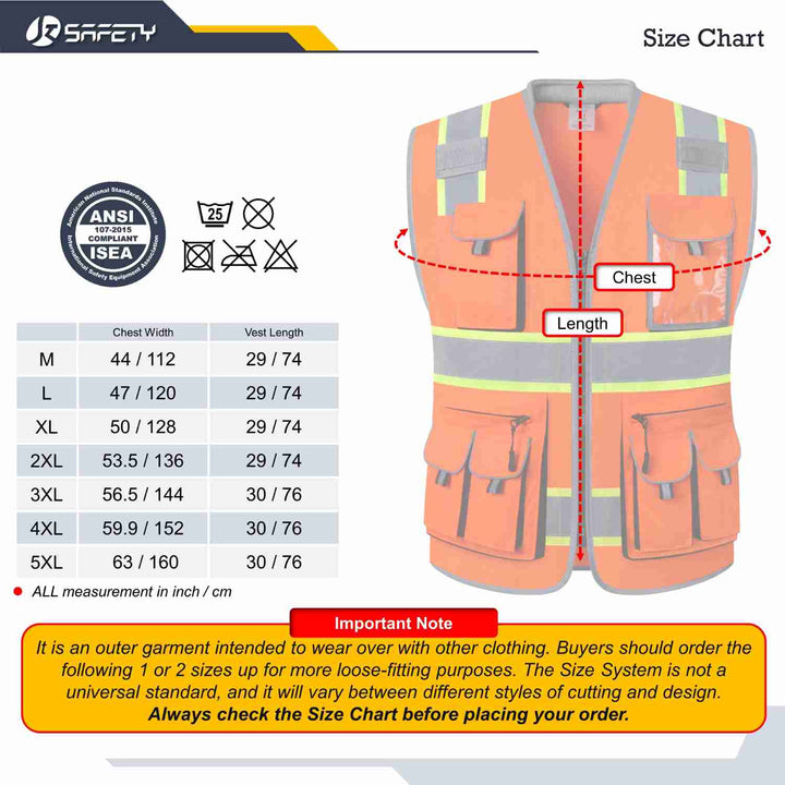 JKSafety 10 Pockets Two-Tone Hi-Vis Reflective Safety Vest (JK089-C2)