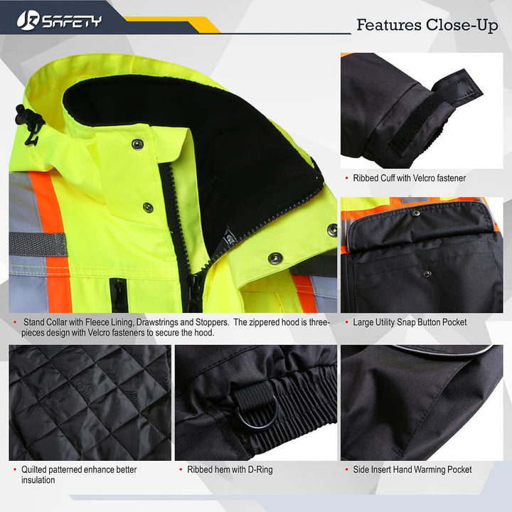 JKSafety 10 Pockets Waterproof Hi-Vis Reflective Winter Bomber Jacket (JK118-C3)