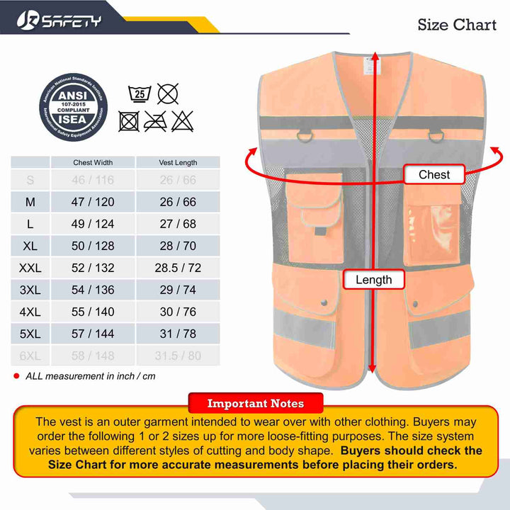 JKSafety 12 Pockets Hi-Vis Reflective Safety Vest (JK180)