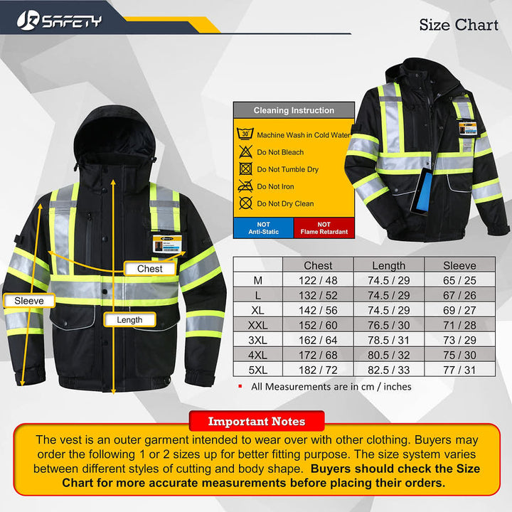 JKSafety 10 Pockets Waterproof Hi-Vis Reflective Winter Bomber Jacket (JK118-EV)