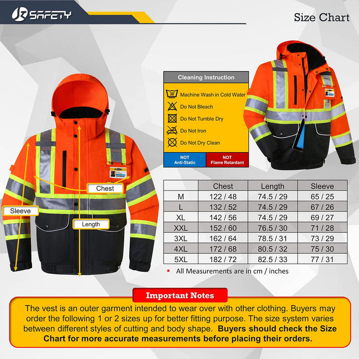 JKSafety 10 Pockets Waterproof Hi-Vis Reflective Winter Bomber Jacket (JK118-C3)