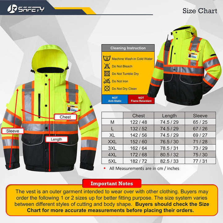 JKSafety 10 Pockets Waterproof Hi-Vis Reflective Winter Bomber Jacket (JK118-C3)