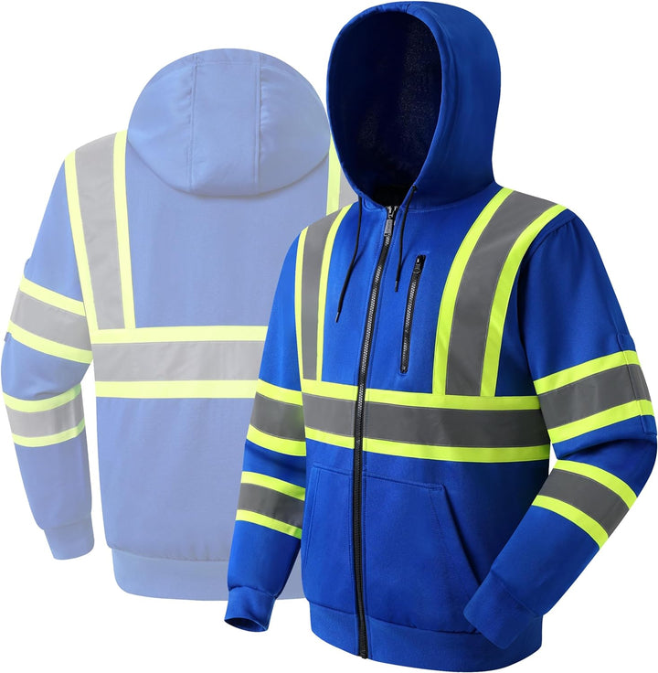 JKSafety Hi-Vis Reflective Safety Hooded Sweatshirt Zip-Up Hoodie (JKHS121-EV)