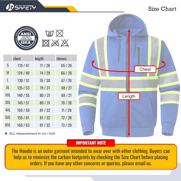 JKSafety Hi-Vis Reflective Safety Hooded Sweatshirt Zip-Up Hoodie (JKHS121-EV)