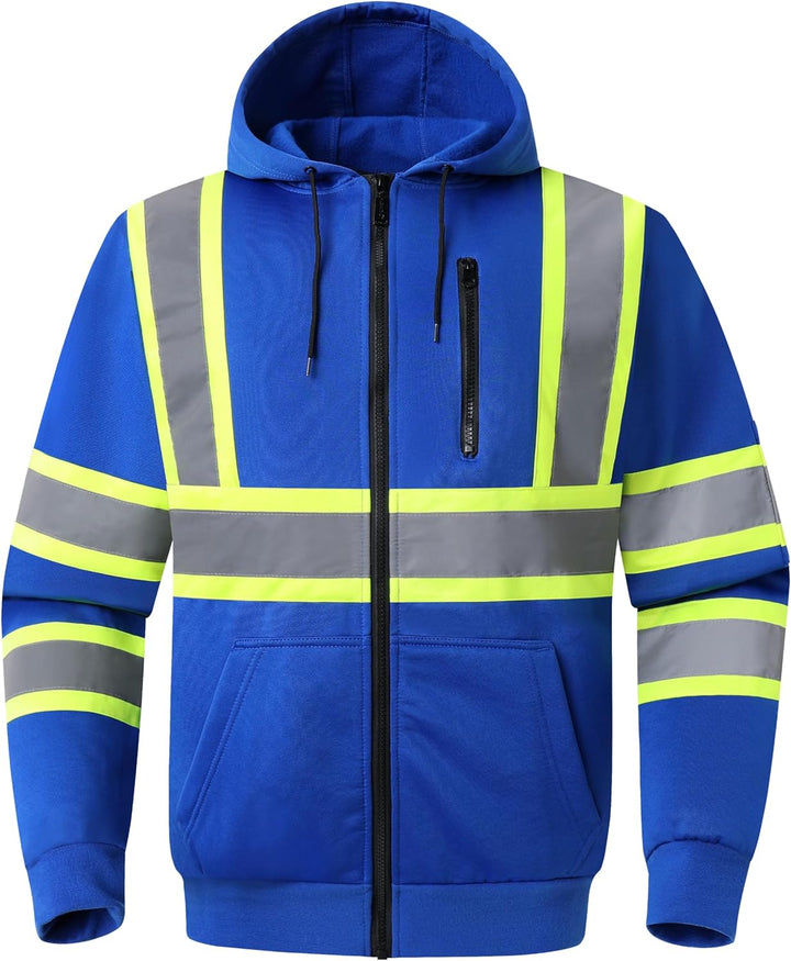 JKSafety Hi-Vis Reflective Safety Hooded Sweatshirt Zip-Up Hoodie (JKHS121-EV)