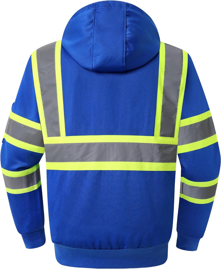 JKSafety Hi-Vis Reflective Safety Hooded Sweatshirt Zip-Up Hoodie (JKHS121-EV)