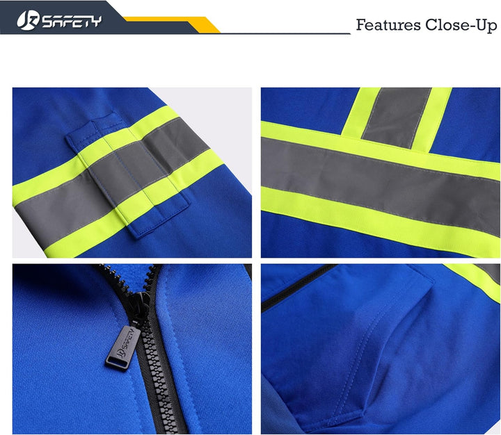 JKSafety Hi-Vis Reflective Safety Hooded Sweatshirt Zip-Up Hoodie (JKHS121-EV)