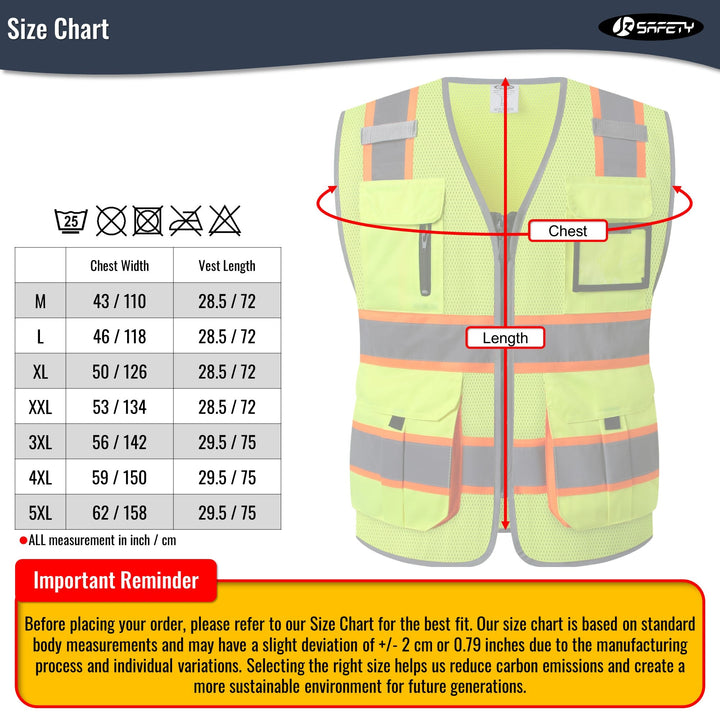 JKSafety 9 Pockets Hi-Vis Mesh Safety Vest, Two-Tone (JK140)