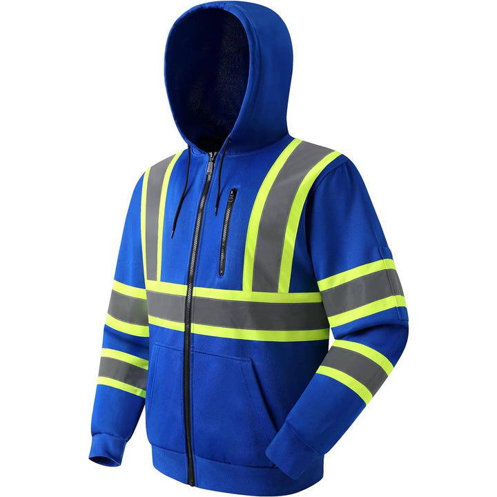 JKSafety Hi-Vis Reflective Safety Hooded Sweatshirt Zip-Up Hoodie (JKHS121-EV)