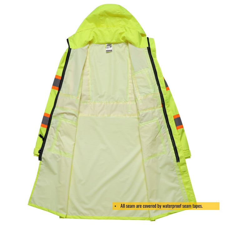 JKSafety Hi-Vis Reflective Safety Rain Gear, Waterproof Long Rain Jacket (JKR119-C3)