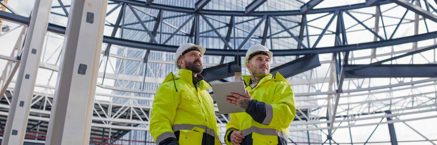 two construction workers wearing safety jackets