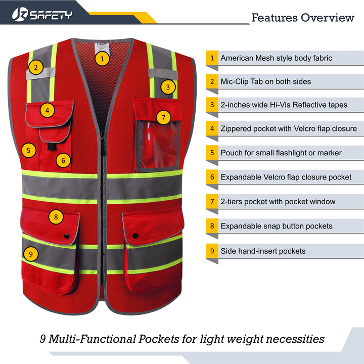 JKSafety 9 Pockets Mesh Two-Tone Hi-Vis Reflective Safety Vest (JK100-EV)