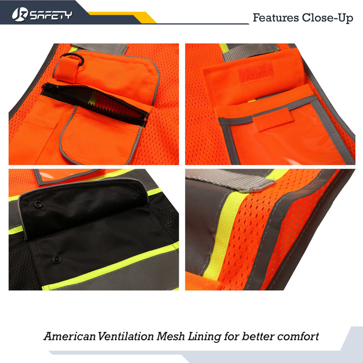 JKSafety 9 Pockets Mesh Two-Tone Hi-Vis Reflective Safety Vest (JK100)
