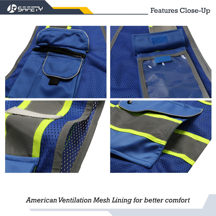 JKSafety 9 Pockets Mesh Two-Tone Hi-Vis Reflective Safety Vest (JK100-EV)