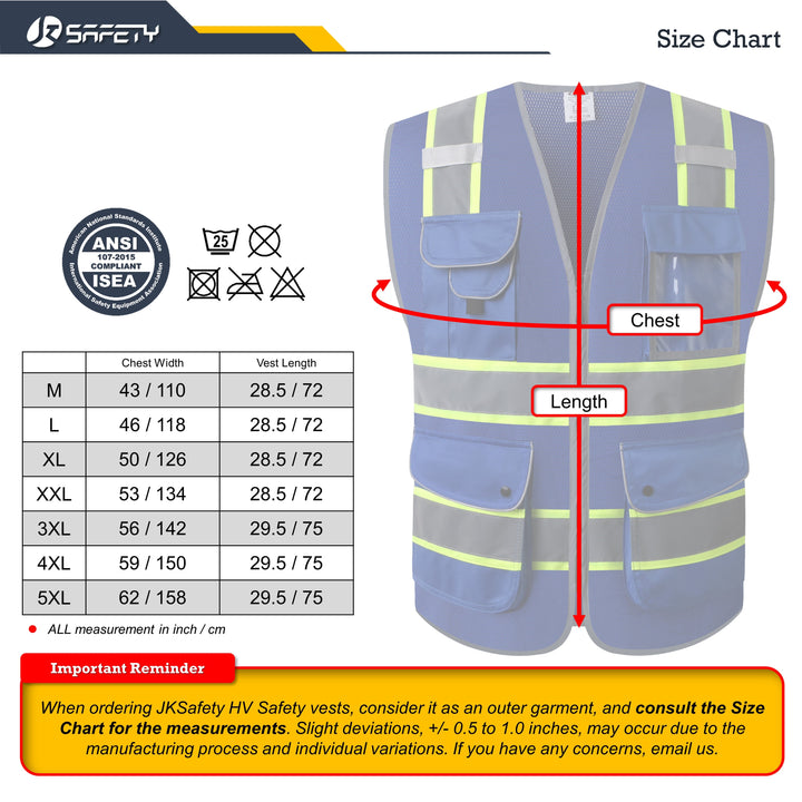 JKSafety 9 Pockets Mesh Two-Tone Hi-Vis Reflective Safety Vest (JK100-EV)