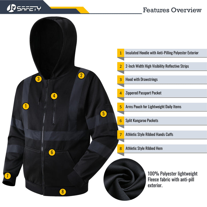 JKSafety 3 Pockets Fleece Fabric Hi-Vis Reflective Safety, Hoodie Hooded Safety Sweatshirt (JKHS120)