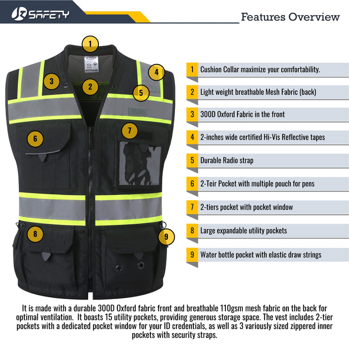 JKSafety Heavy Duty Reflective Surveyor Safety Vest Cushioned Collar (JK188)