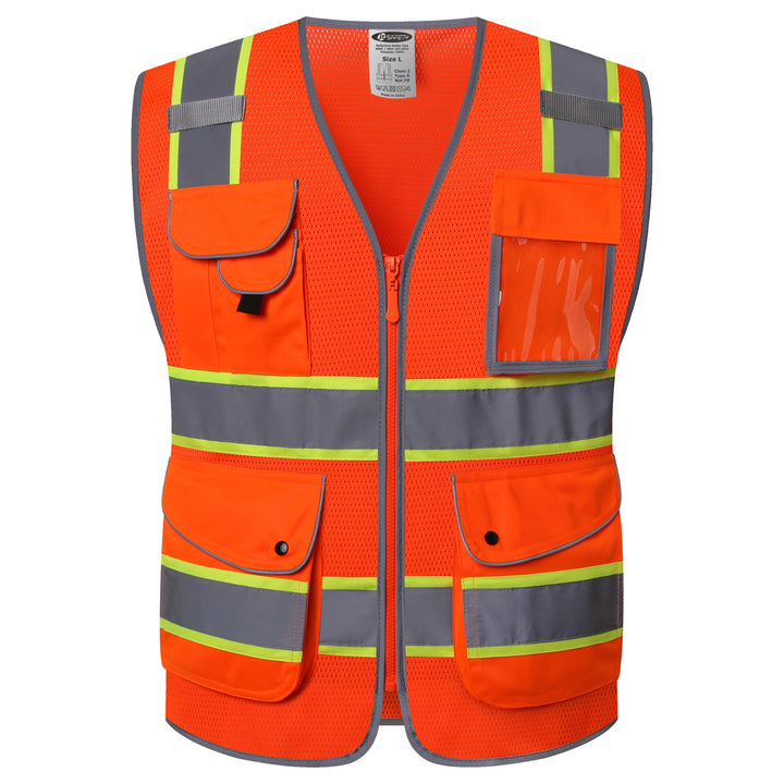 JKSafety 9 Pockets Mesh Two-Tone Hi-Vis Reflective Safety Vest (JK100-C2)