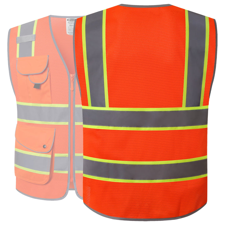 JKSafety 9 Pockets Mesh Two-Tone Hi-Vis Reflective Safety Vest (JK100-C2)