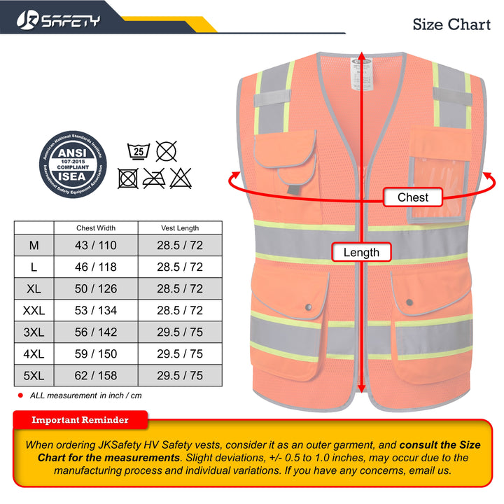 JKSafety 9 Pockets Mesh Two-Tone Hi-Vis Reflective Safety Vest (JK100-C2)