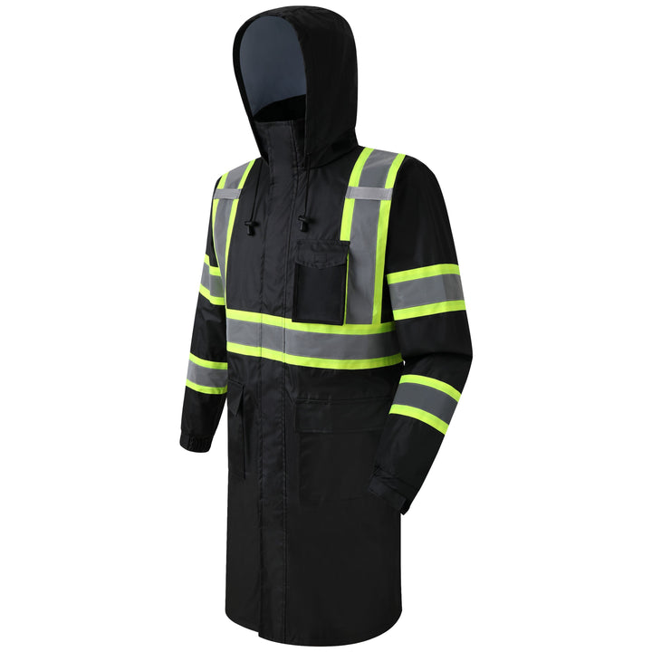 JKSafety Hi-Vis Reflective Safety Rain Gear, Waterproof Long Rain Jacket (JKR119-EV)