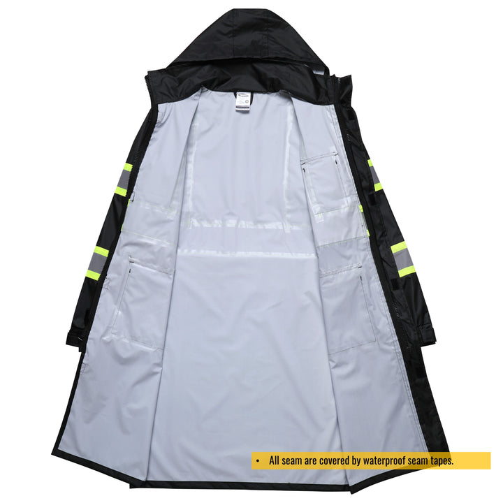 JKSafety Hi-Vis Reflective Safety Rain Gear, Waterproof Long Rain Jacket (JKR119-EV)