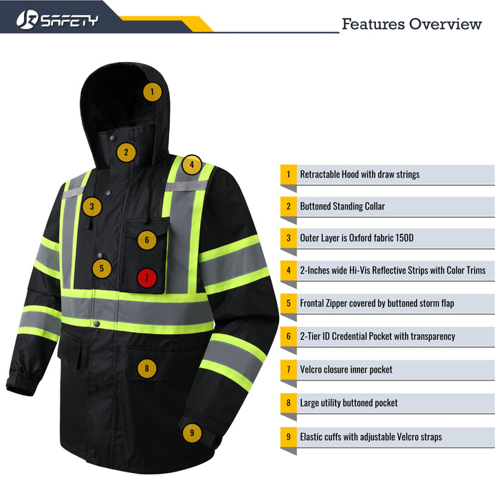 JKSafety Hi-Vis Rain Gear, Waterproof Reflective Rain Jacket and Pants (JKR117-EV)