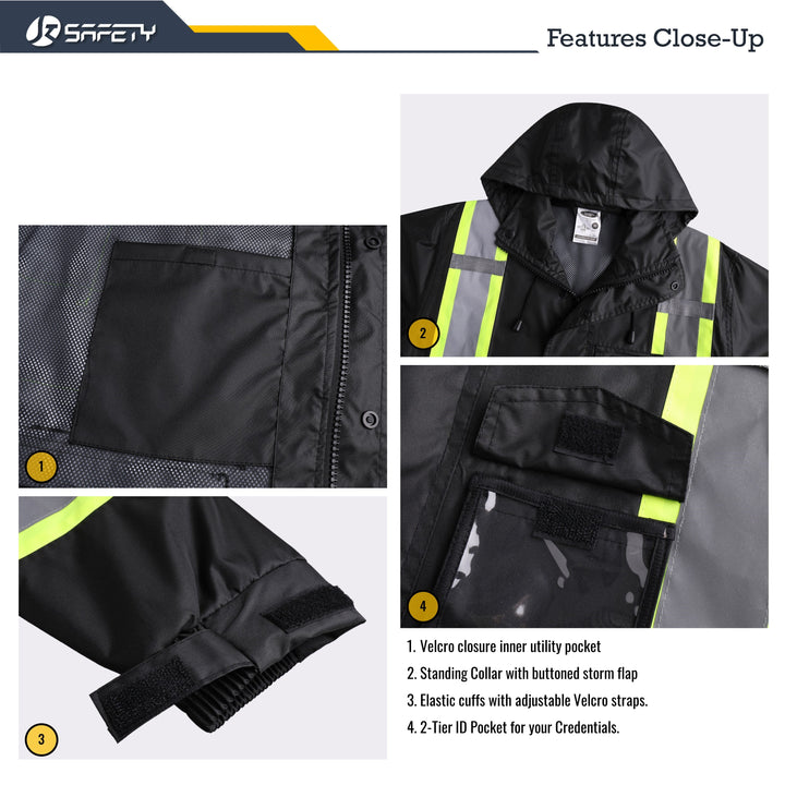 JKSafety Hi-Vis Rain Gear, Waterproof Reflective Rain Jacket and Pants (JKR117-EV)