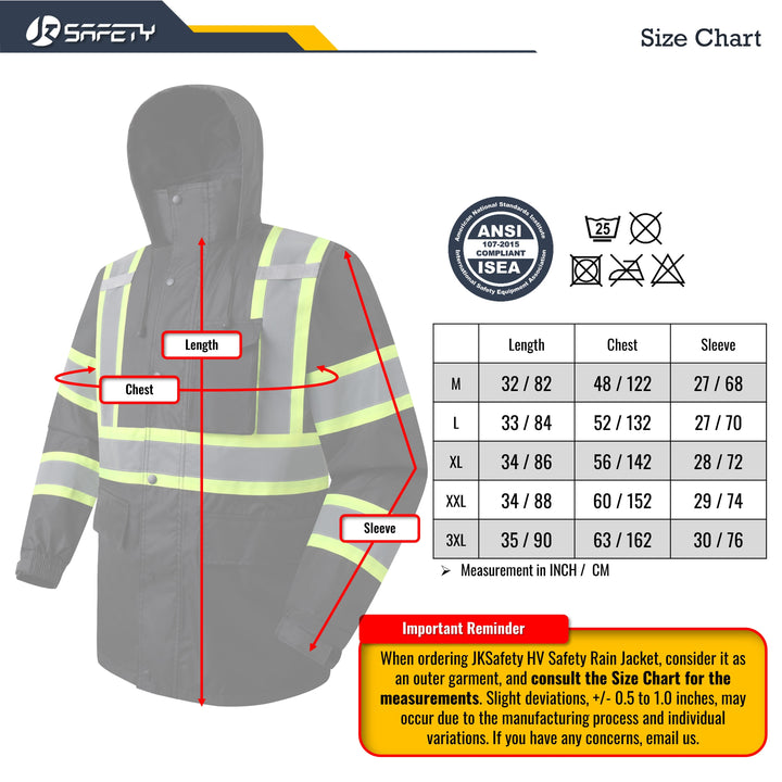 JKSafety Hi-Vis Rain Gear, Waterproof Reflective Rain Jacket and Pants (JKR117-EV)