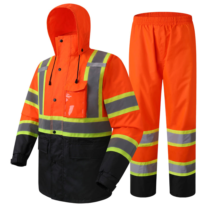 JKSafety Hi-Vis Rain Gear, Waterproof Reflective Rain Jacket and Pants (JKR117-C3)