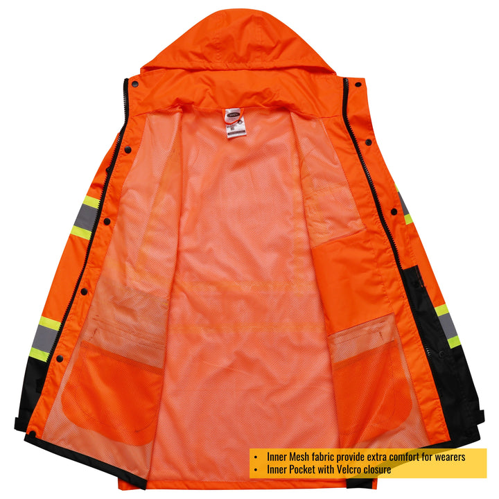 JKSafety Hi-Vis Rain Gear, Waterproof Reflective Rain Jacket and Pants (JKR117-C3)