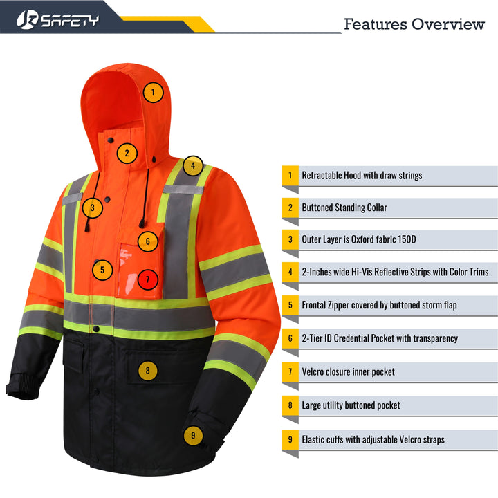 JKSafety Hi-Vis Rain Gear, Waterproof Reflective Rain Jacket and Pants (JKR117-C3)