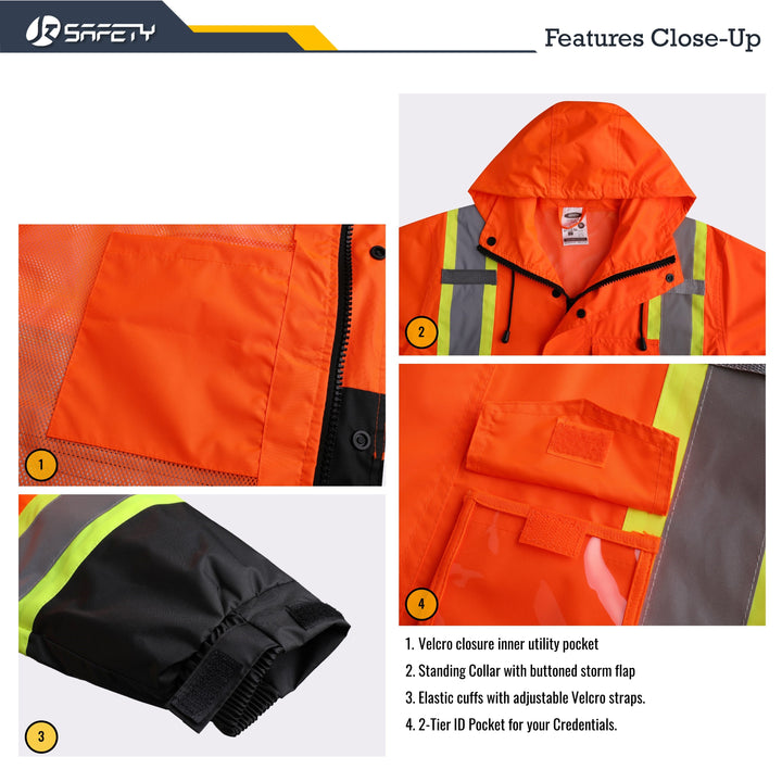 JKSafety Hi-Vis Rain Gear, Waterproof Reflective Rain Jacket and Pants (JKR117-C3)