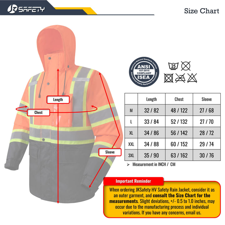 JKSafety Hi-Vis Rain Gear, Waterproof Reflective Rain Jacket and Pants (JKR117-C3)