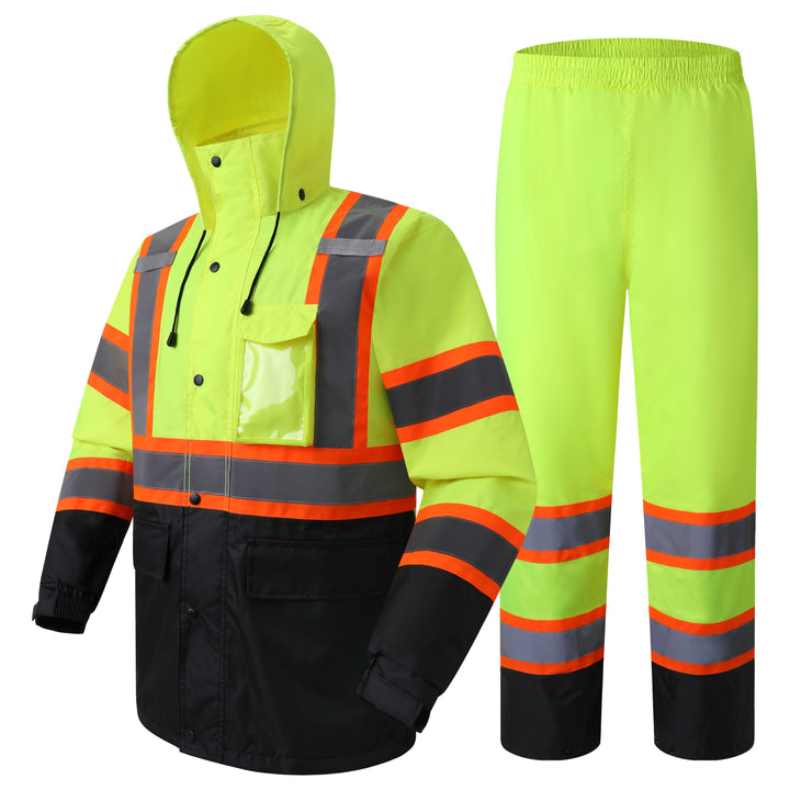 JKSafety Hi-Vis Rain Gear, Waterproof Reflective Rain Jacket and Pants (JKR117-C3)