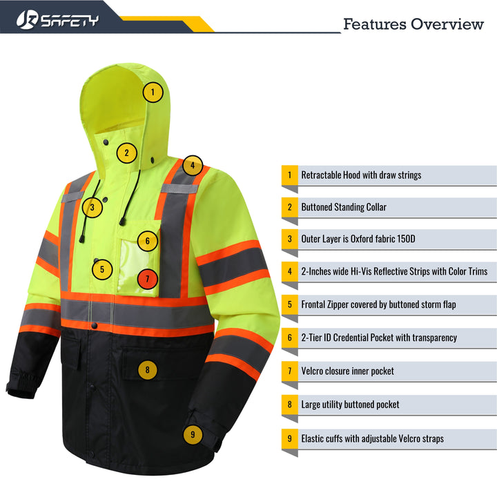 JKSafety Hi-Vis Rain Gear, Waterproof Reflective Rain Jacket and Pants (JKR117-C3)