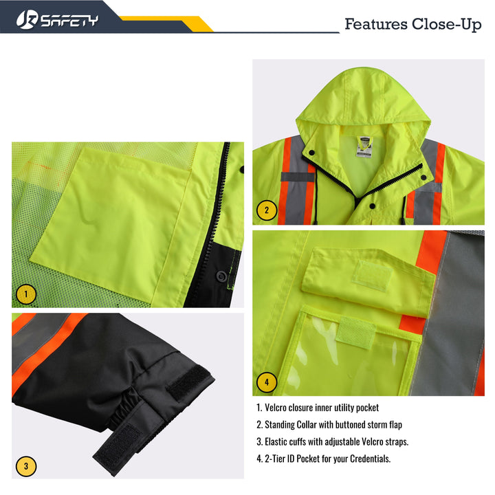 JKSafety Hi-Vis Rain Gear, Waterproof Reflective Rain Jacket and Pants (JKR117-C3)